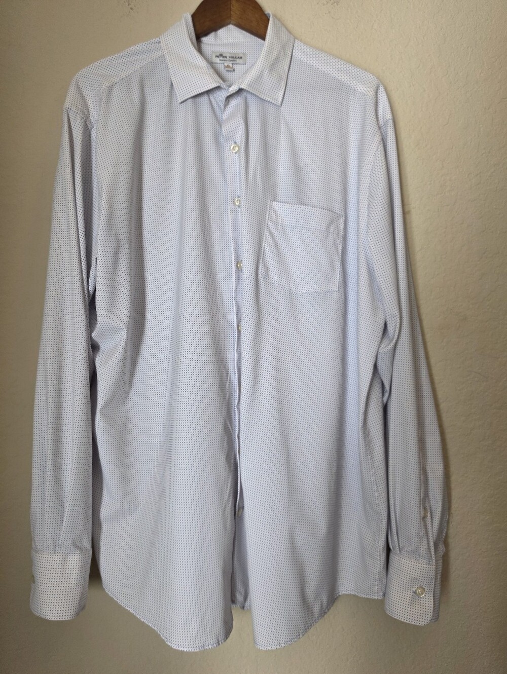 Peter Millar Summer Comfort Button Down Dress Shirt Mens XL Blue White Microdot